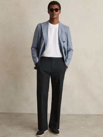 Reiss Navy Cotton-linen Relaxed-fit Trousers In Blue