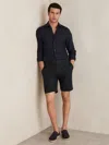 Reiss Navy Cotton-linen Tailored Shorts In Blue