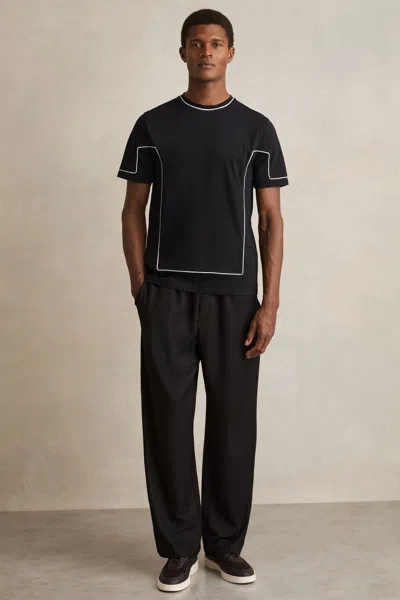 Reiss Navy Cotton Piped-trim T-shirt