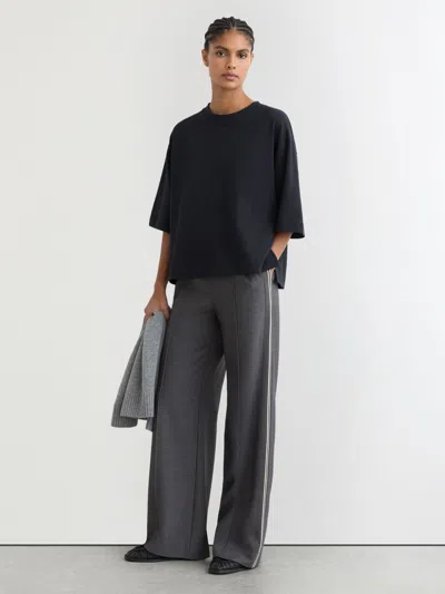 Reiss Navy Cotton Ribbed-neck Oversized T-shirt In Blue