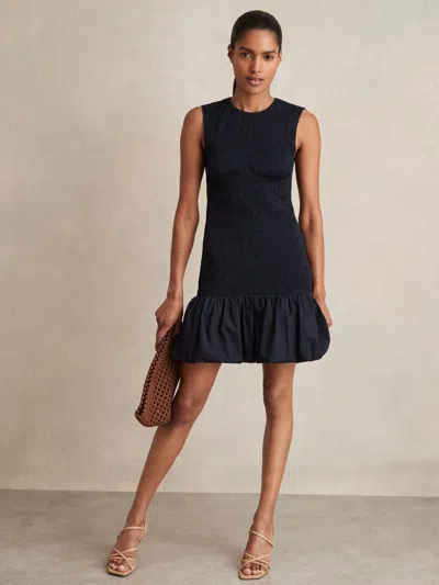 Reiss Womens Navy Belinda Shirred-bodice Cotton Mini Dress In Blue