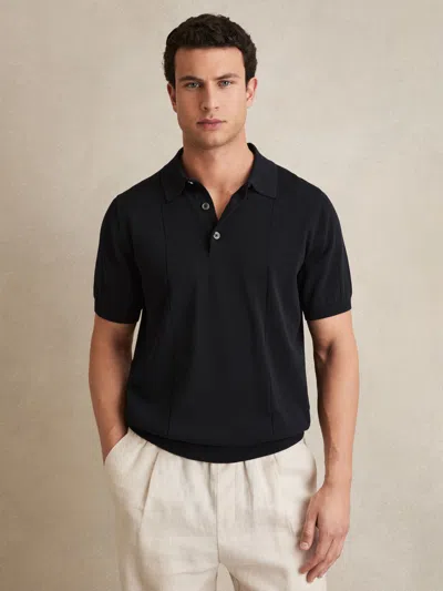Reiss Navy Cotton-silk Polo Shirt In Blue