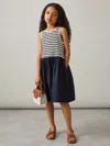 Reiss Navy Cotton Stripe Layered Sleeveless Dress