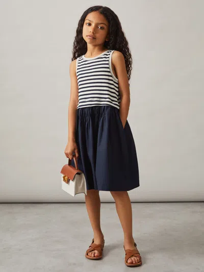 Reiss Navy Cotton Stripe Layered Sleeveless Dress