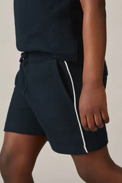 Reiss Navy Cotton Textured Piped Shorts In Navy