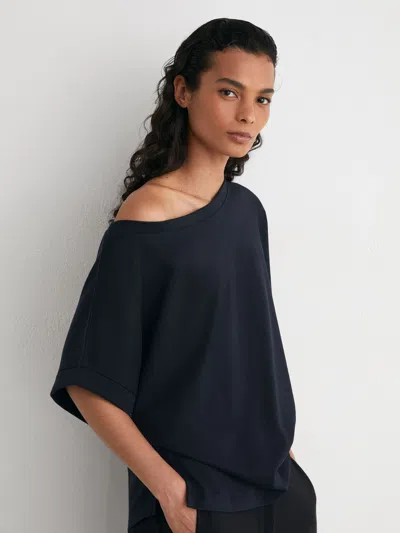 Reiss Navy Cotton Wide-neck Relaxed-fit T-shirt In Black