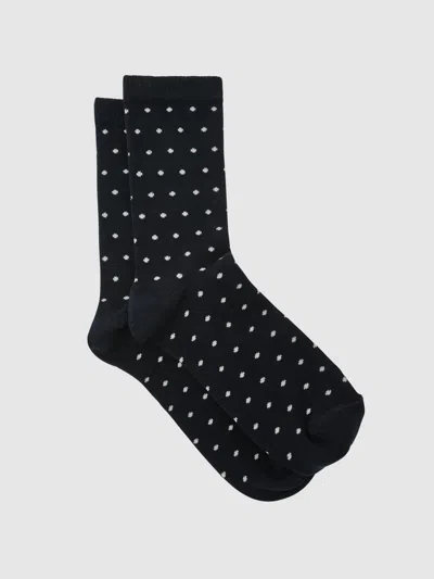 Reiss Navy Cotton-blend Polka-dot Socks In Blue
