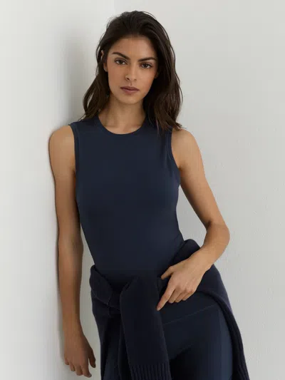 Reiss Navy Crew-neck Ruched Sports Vest In Blue