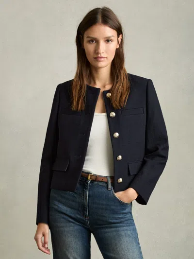 REISS REISS NAVY NOLA CROPPED WOOL SINGLE BREASTED JACKET