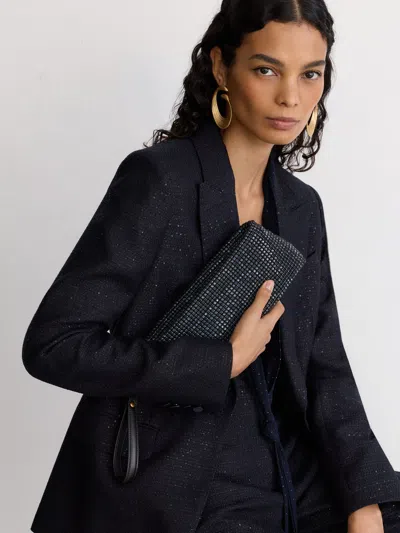 Reiss Navy Crystal Embellished Pouch Clutch Bag