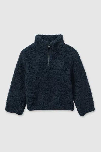 Reiss Navy Dalton Logo Embroidered Fleece Sweatshirt