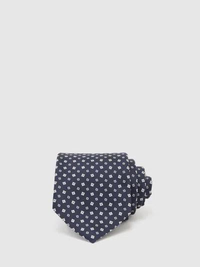 Reiss Navy Dario Silk-blend Micro-square Tie In Blue
