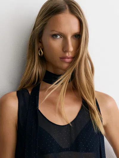 Reiss Navy Darla Sheer Crystal-detail Scarf-neck Vest In Black