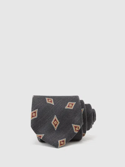 Reiss Navy Decio Silk Diamond Medallion-print Tie In Black