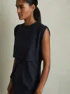 REISS NAVY DOUBLE-LAYER SLEEVELESS TOP