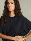 Reiss Navy Draped Sleeve Top In Black