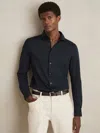 Reiss Navy Air-water Cotton Button-through Shirt In Blue