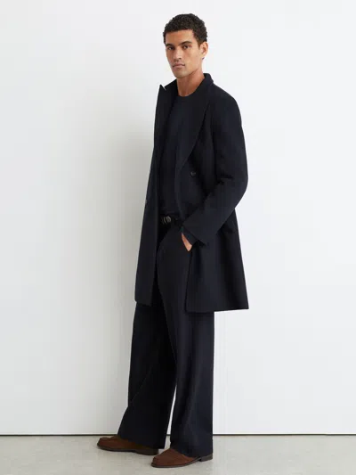 Reiss Navy Dusk Wool-blend Double-breasted Epsom Overcoat In Blue