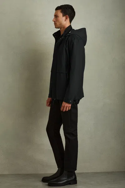 Reiss Navy Drawstring Hem Technical Hooded Jacket