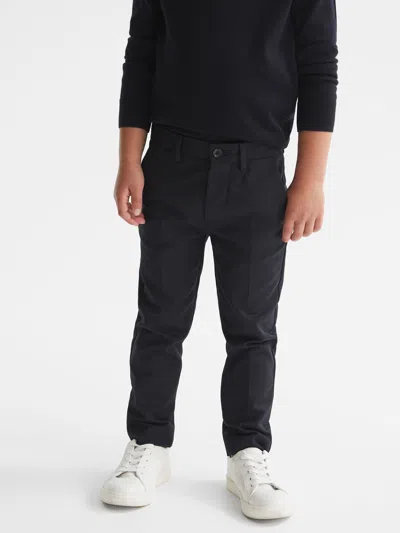 Reiss Kids'  Navy Eastbury 9-14 Yrs Slim-fit Cotton-blend Chinos In Black