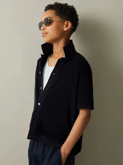Reiss Navy 9-13 Yrs Towelling Cuban Collar Shirt