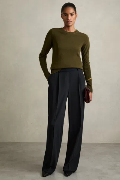 Reiss Navy Elasticated-waist Wide-leg Twill Trousers In Navy