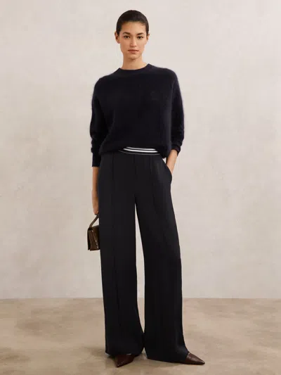 Reiss Navy Elasticated-waist Wide-leg Trousers In Blue