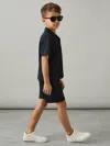 Reiss Navy 9-13 Yrs Wave Jacquard Cuban Collar Shirt