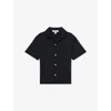 Reiss Navy Wave Jacquard Cuban Collar Shirt