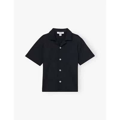 Reiss Kids' Navy Elio Wave-jacquard-weave Stretch-woven Shirt 3-8