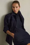 Reiss Navy Wool-blend Topstitch Woven Shirt In Navy