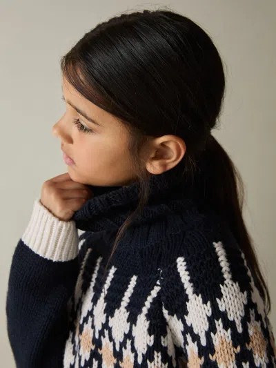 Reiss Navy Emily 4-9 Yrs Wool-blend Fair Isle Roll-neck Dress