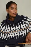 Reiss Navy Wool-blend Fair-isle Jumper In Navy