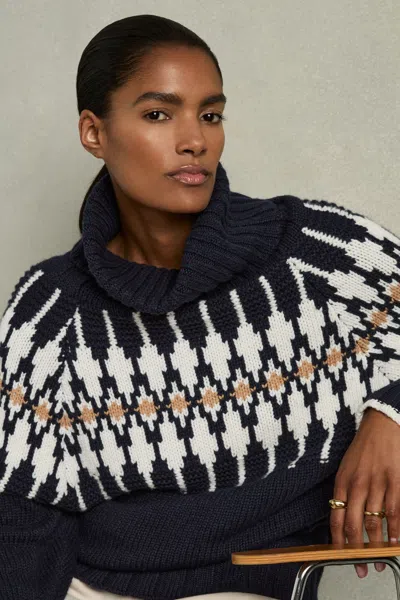 Reiss Navy Wool-blend Fair-isle Jumper