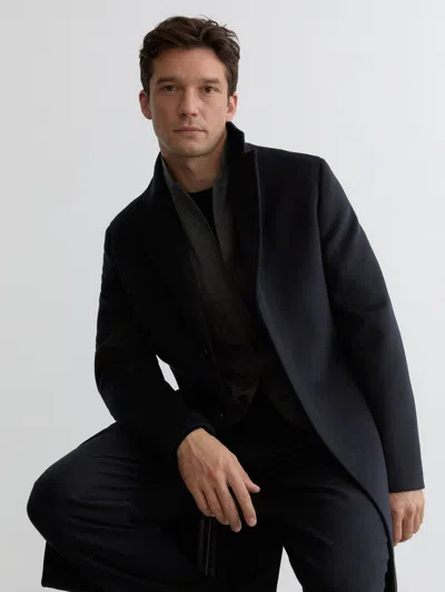Reiss Navy Wool-blend Single-breasted Overcoat In Black