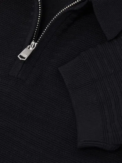 Reiss Navy Estate 9-13 Yrs Textured-knit Half-zip Polo Shirt In Blue