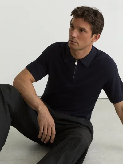 Reiss Estate Regular Fit Half Zip Textured Polo Shirt In Black