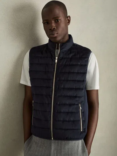 Reiss Navy Brushed Jersey Quilted Gilet In Blue