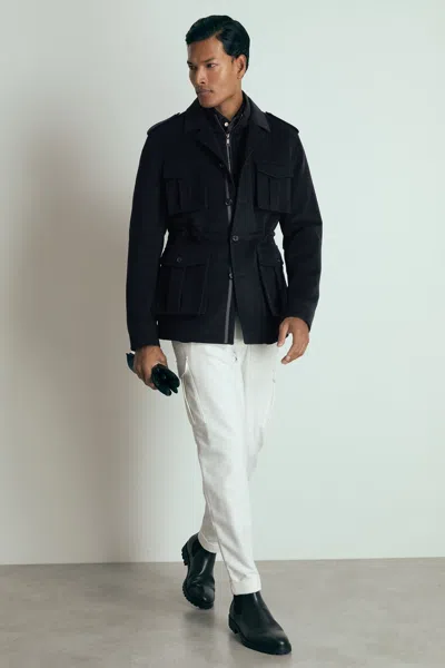 Reiss Navy Atelier Felted-cashmere Field Jacket