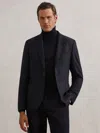 Reiss Navy Flannel Slim-fit Single-breasted Blazer With Wool In Black