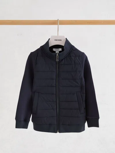 Reiss Kids'  Navy Flintoff 9-13 Yrs Quilted Hybrid Zip-front Jacket In Blue