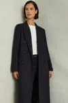 Reiss Navy Florence Wool-blend Twill Double-breasted Coat In Black