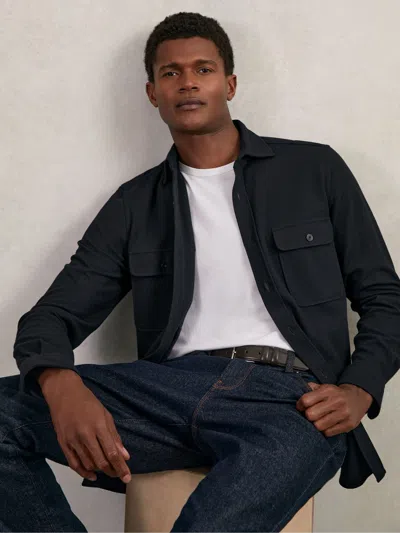 REISS REISS NAVY FORSITHE TEXTURED TWIN POCKET COTTON BLEND OVERSHIRT