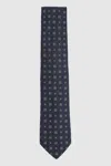 Reiss Navy Foulard Silk Blend Tie With Medallion Pattern