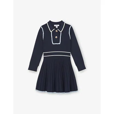 Reiss Kids' Navy Freya Piped Knitted Skater Dress 3 In Blue