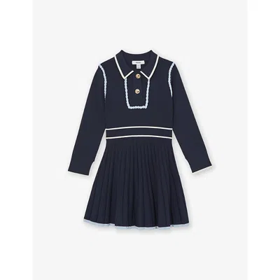 REISS NAVY FREYA PIPED KNITTED SKATER DRESS 9