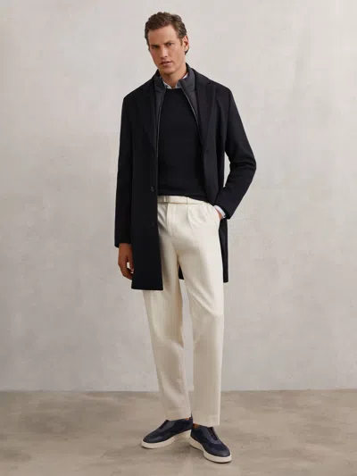 Reiss Navy Gable Gilet Wool-blend Internal-gilet Overcoat In Blue