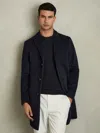 Reiss Navy Gable Wool Blend Single Breasted Epsom Overcoat In Blue