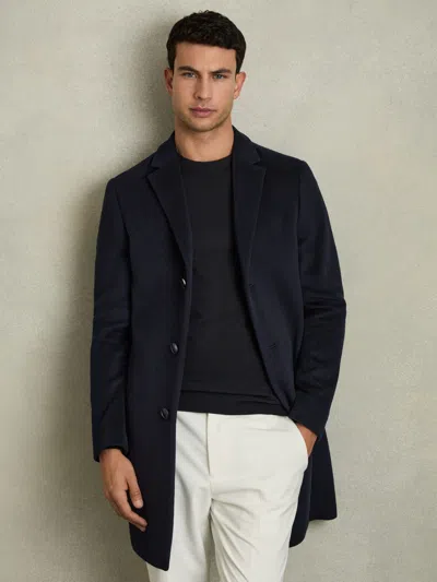 REISS REISS NAVY GABLE WOOL BLEND SINGLE BREASTED EPSOM OVERCOAT
