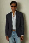 Reiss Navy Single-breasted Wool Blend Blazer In Prince Of Wales Check In Navy